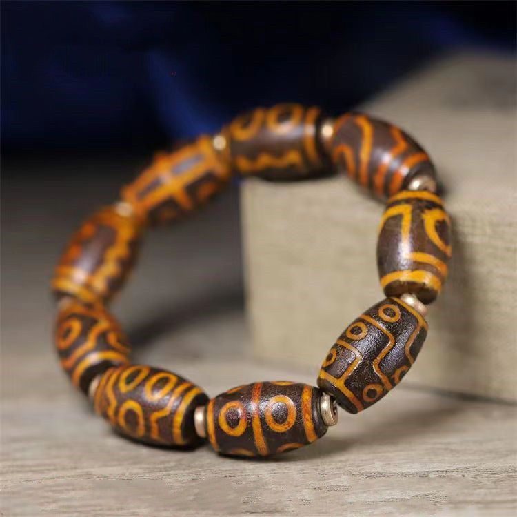 Tibetan Dzi Bead Bracelet with Nine Eyes Buddha Stones