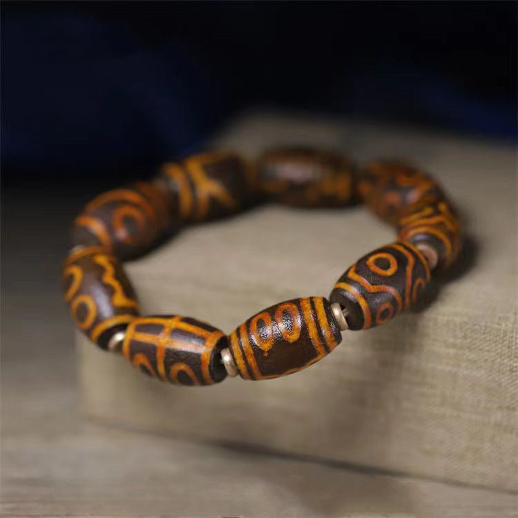 Tibetan Dzi Bead Bracelet with Nine Eyes Buddha Stones