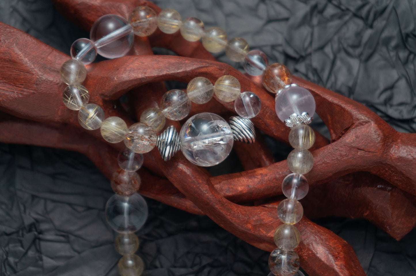 Handmade Double loop Bracelet with Super Seven and Rutilated Quartz