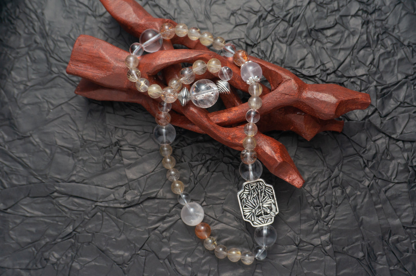 Handmade Double loop Bracelet with Super Seven and Rutilated Quartz