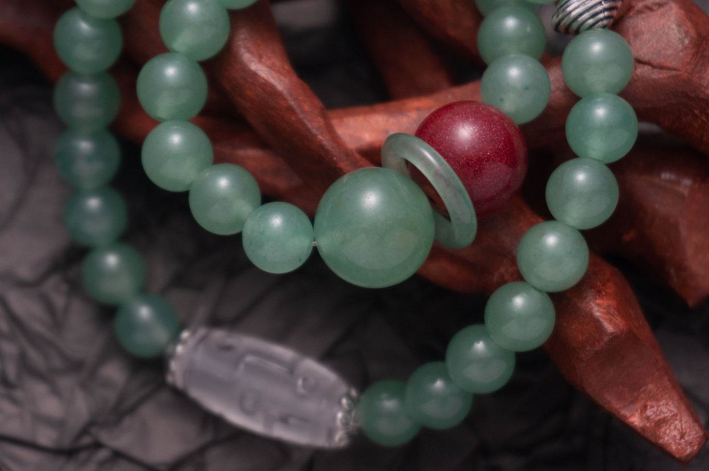 Handmade Dongling Jade bracelet with Cinnabar and Tibetan Dzi Bead