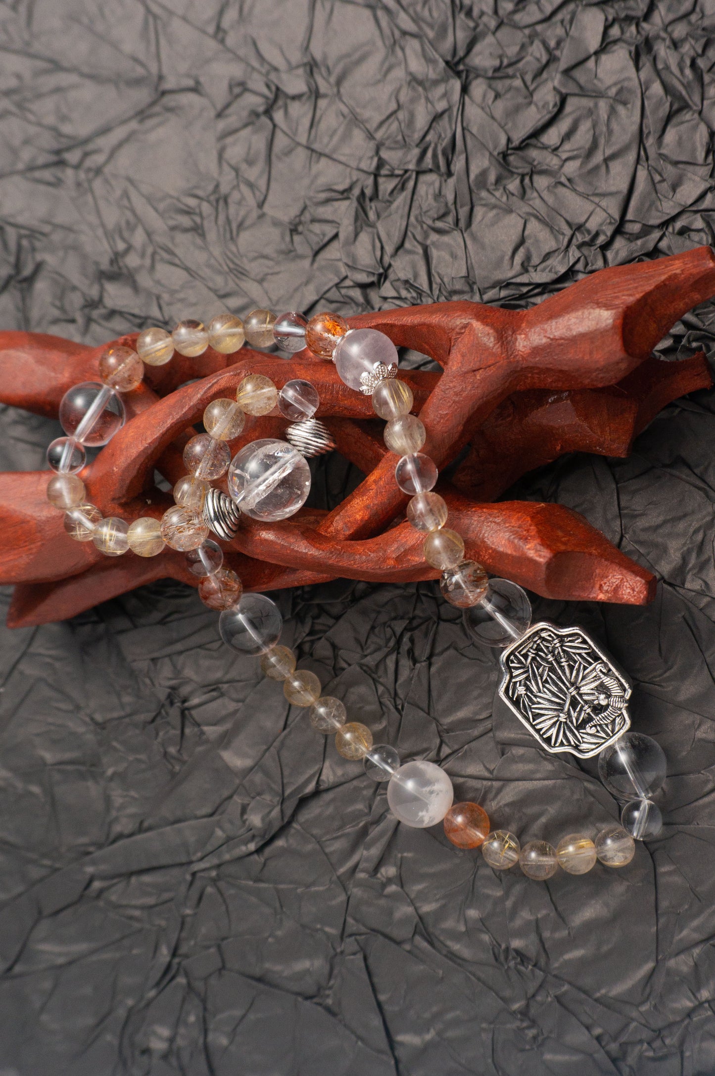 Handmade Double loop Bracelet with Super Seven and Rutilated Quartz