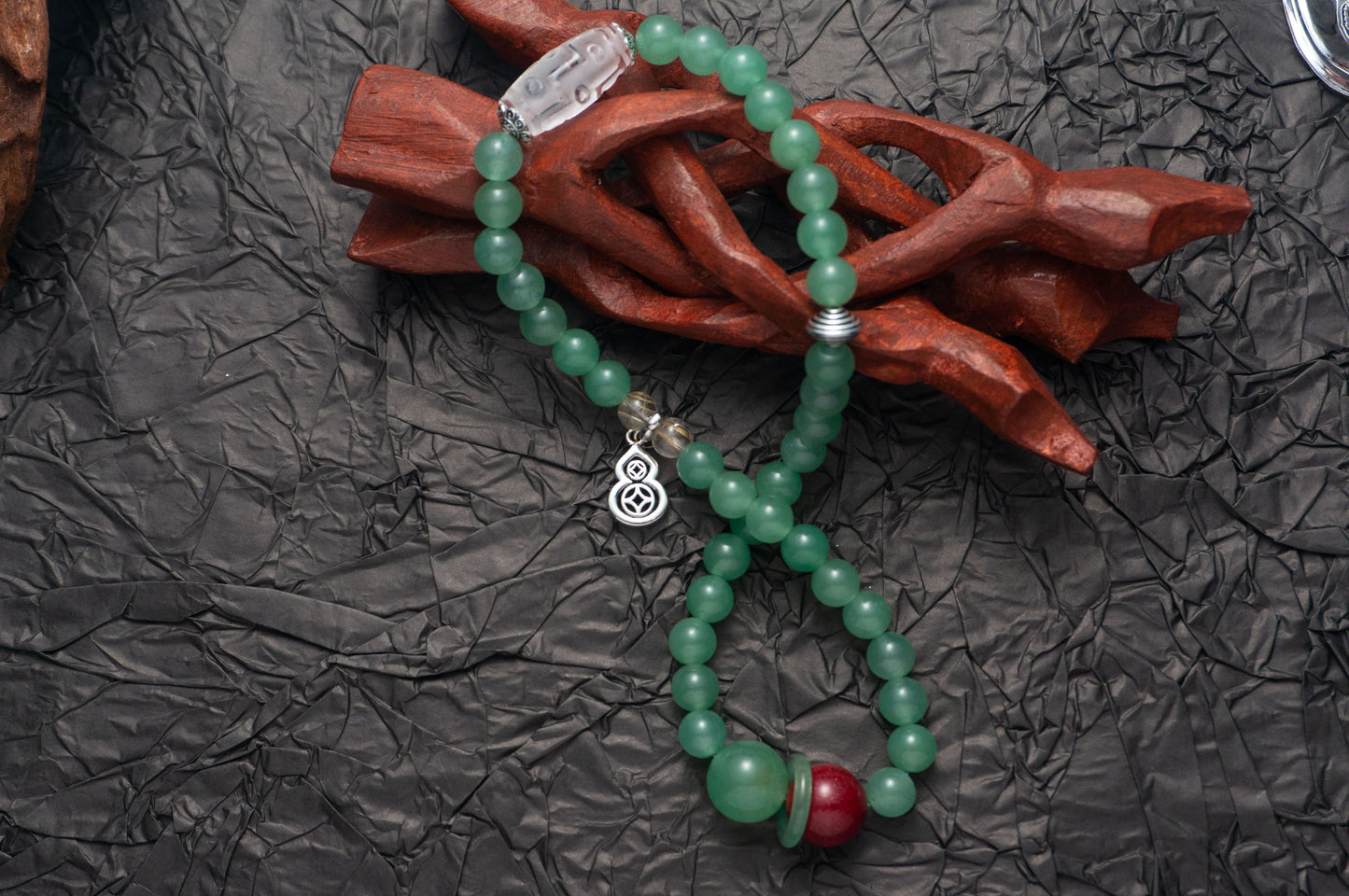 Handmade Dongling Jade bracelet with Cinnabar and Tibetan Dzi Bead