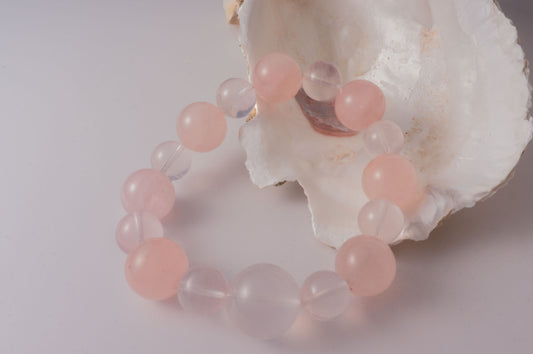 Handmade Rose Quartz and Clear Quartz Romantic Bracelet