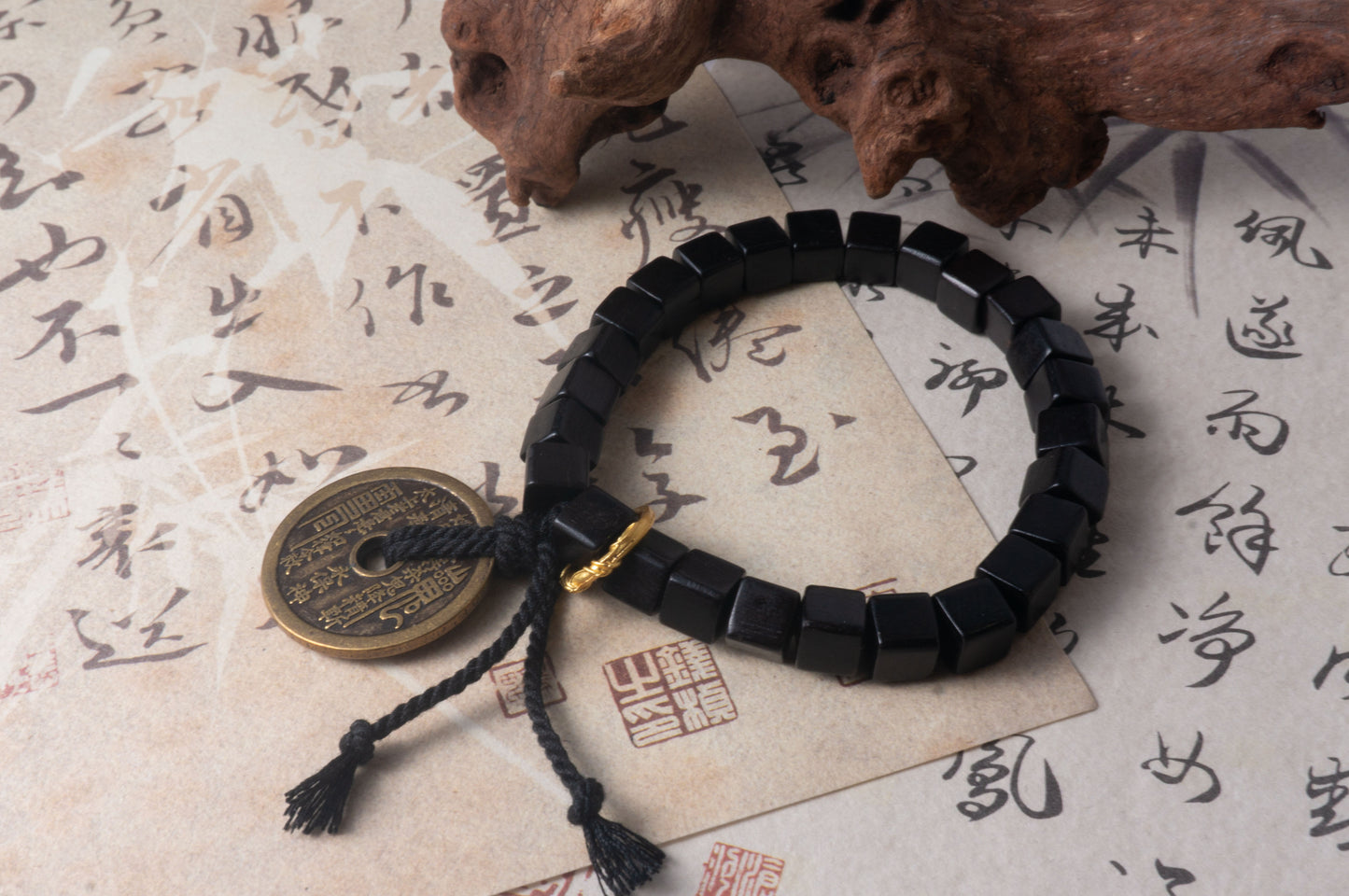 Six-Word Mantra Coin Sandalwood Bracelet
