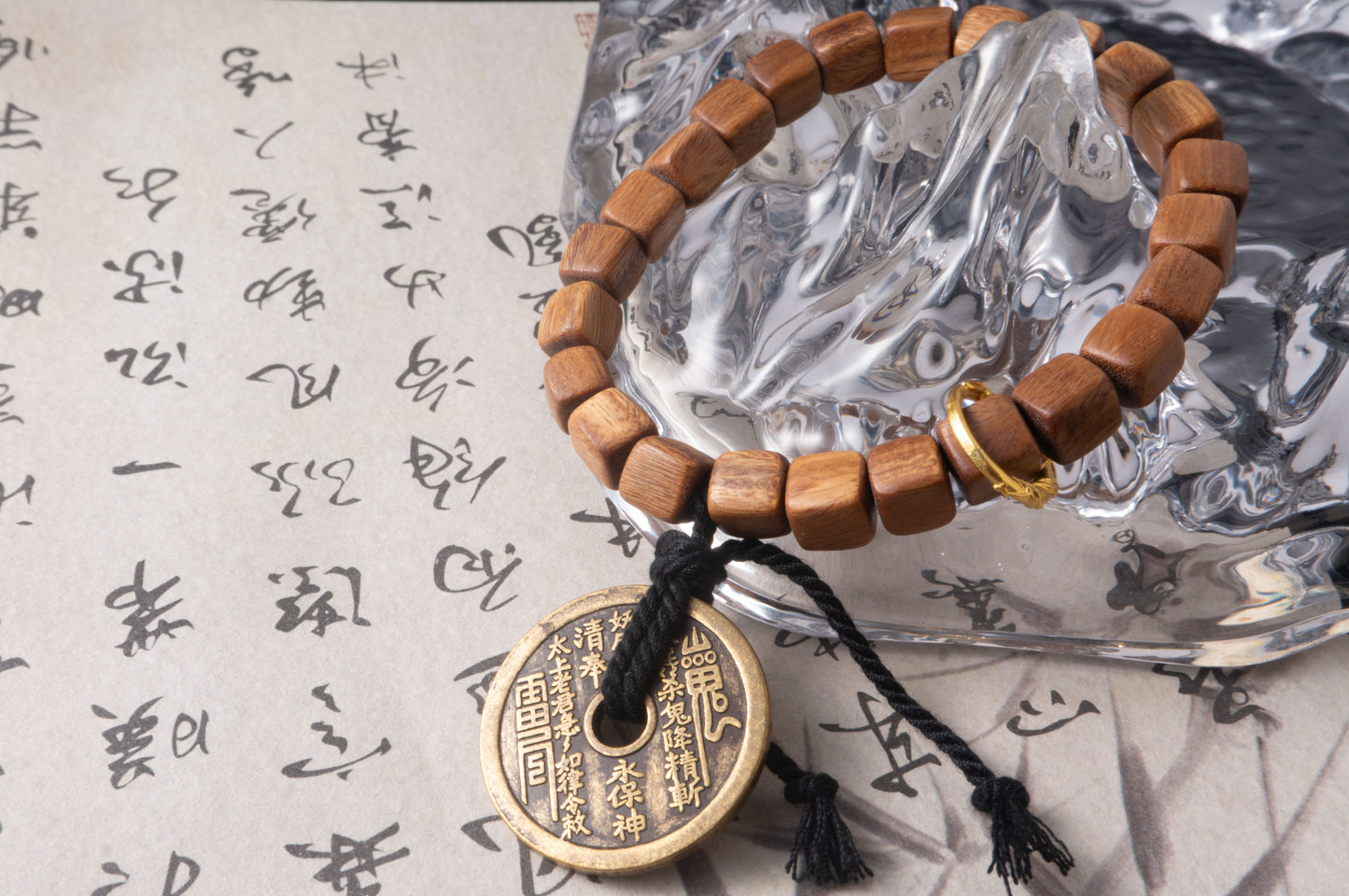Six-Word Mantra Coin Sandalwood Bracelet