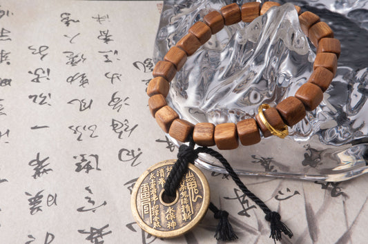 Six-Word Mantra Coin Sandalwood Bracelet