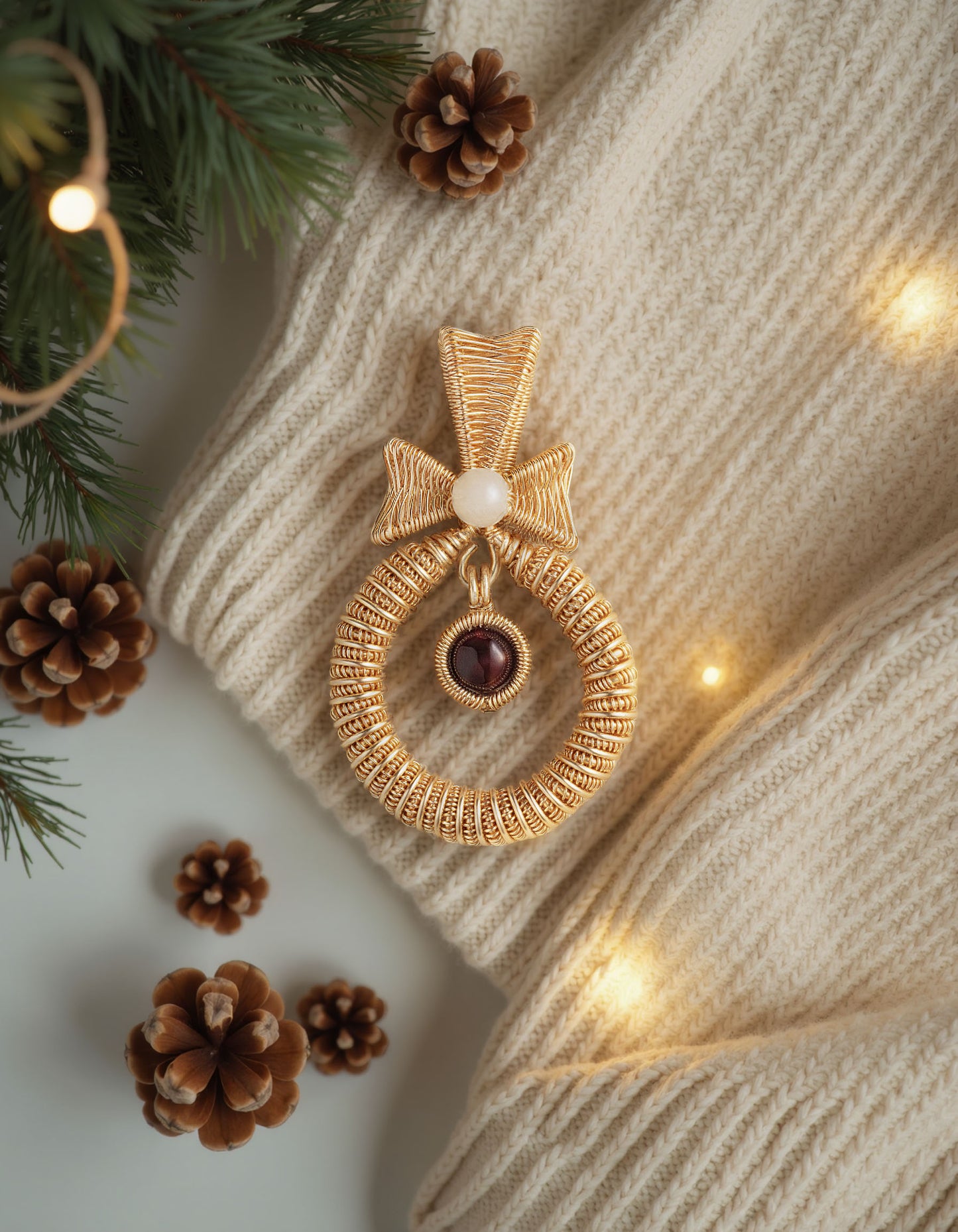 Handmade Garnet Golden Wreath Necklace