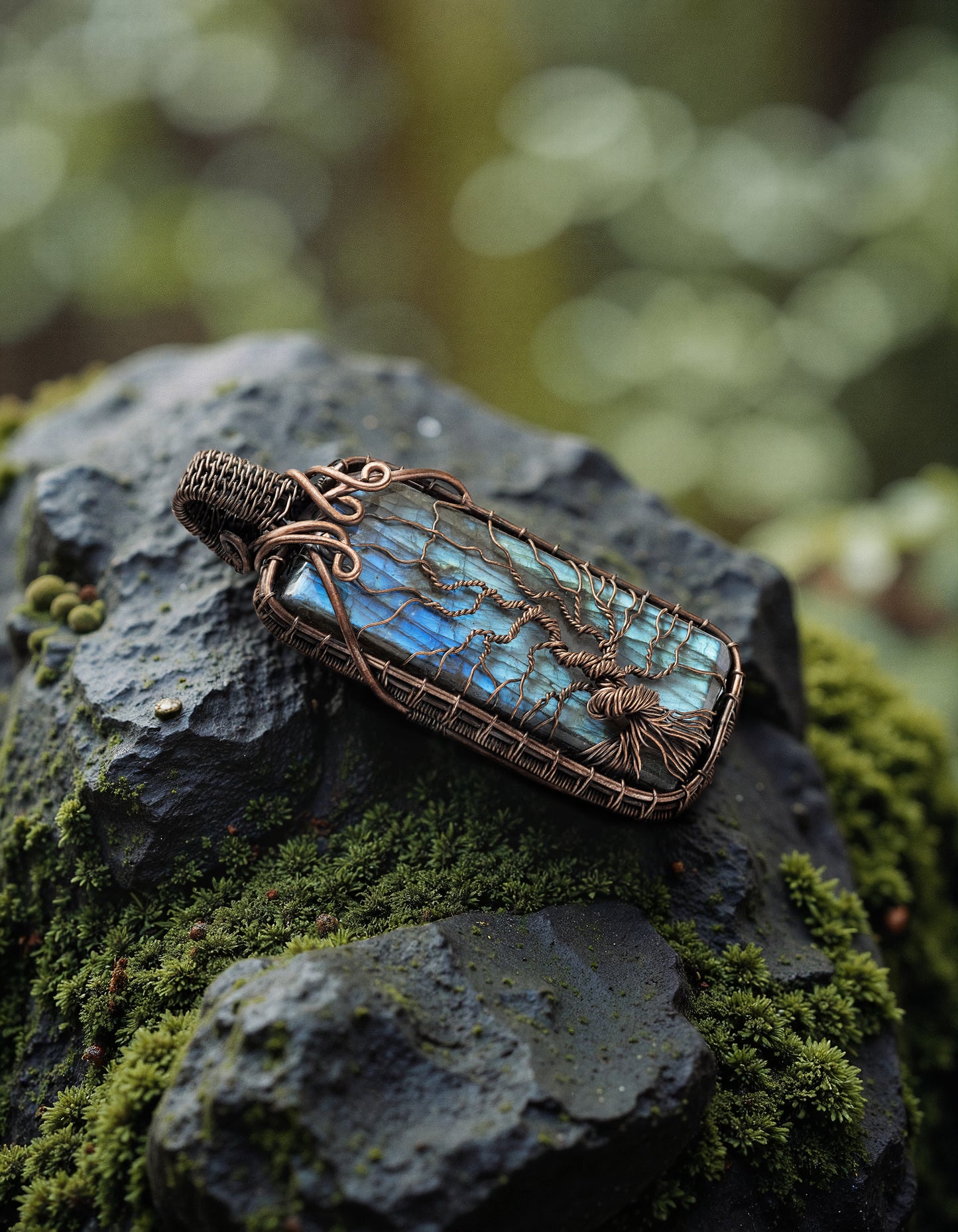 Handmade Square Labradorite Necklace with Tree of Life