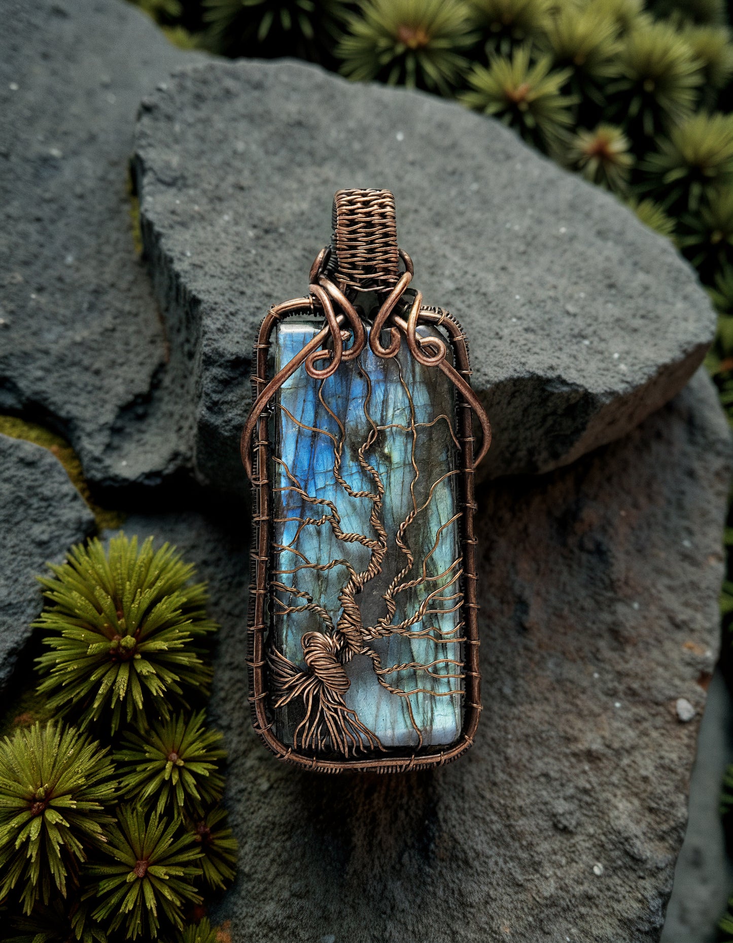 Handmade Square Labradorite Necklace with Tree of Life
