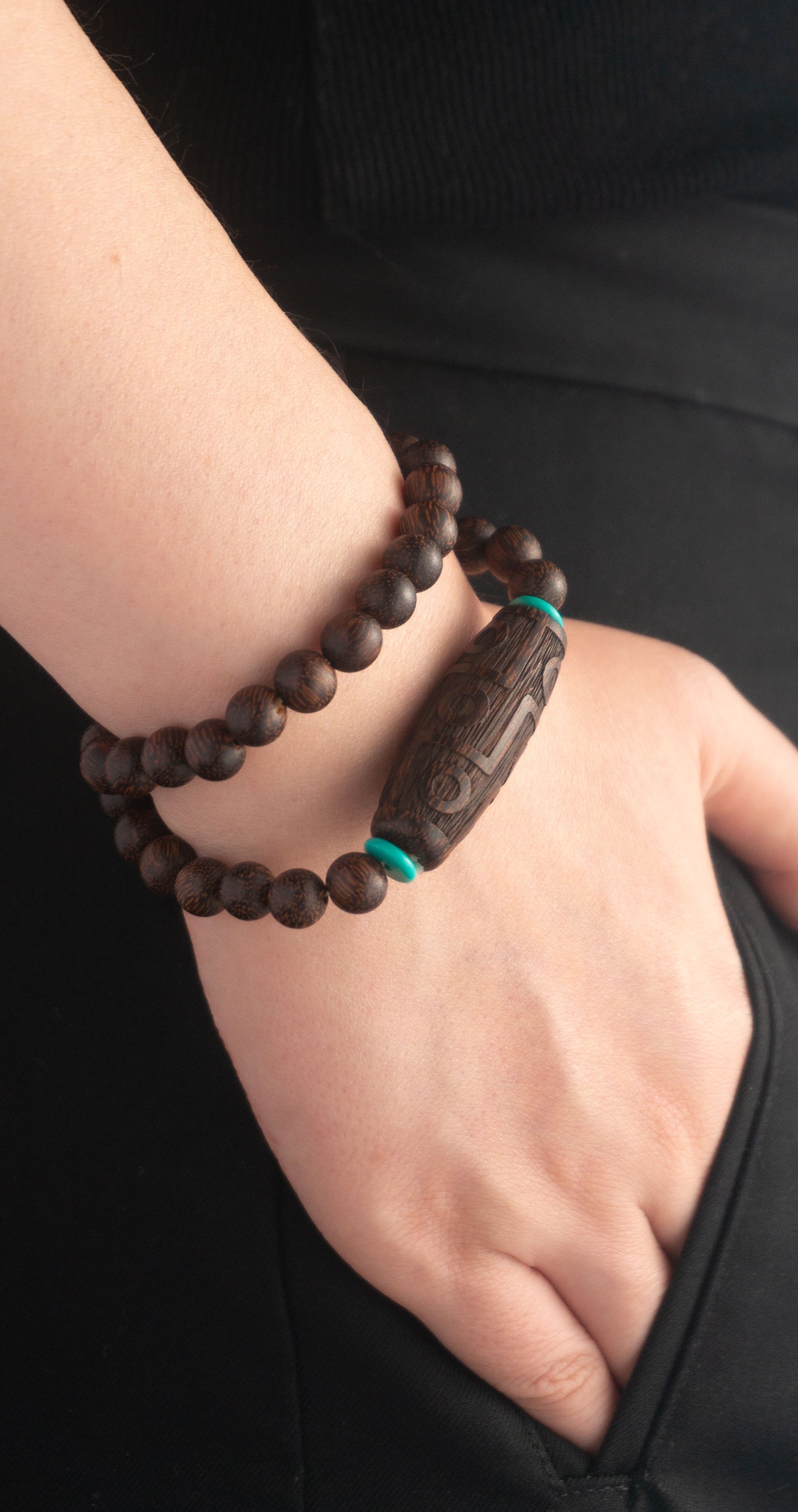 Tibetan Dzi Wooden Double Loop Bracelet