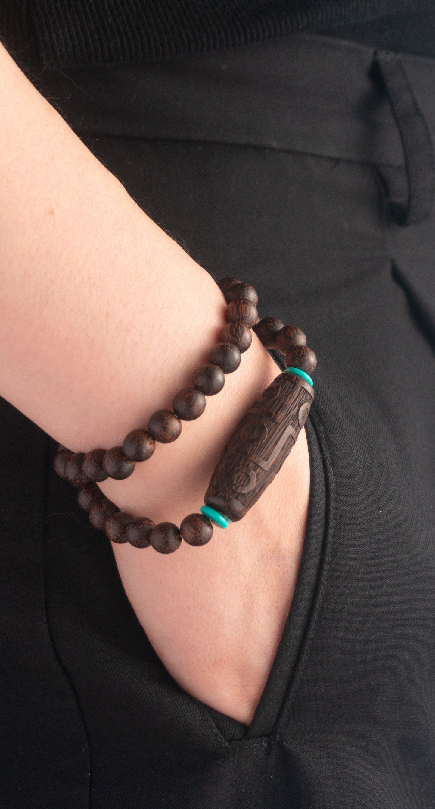 Tibetan Dzi Wooden Double Loop Bracelet