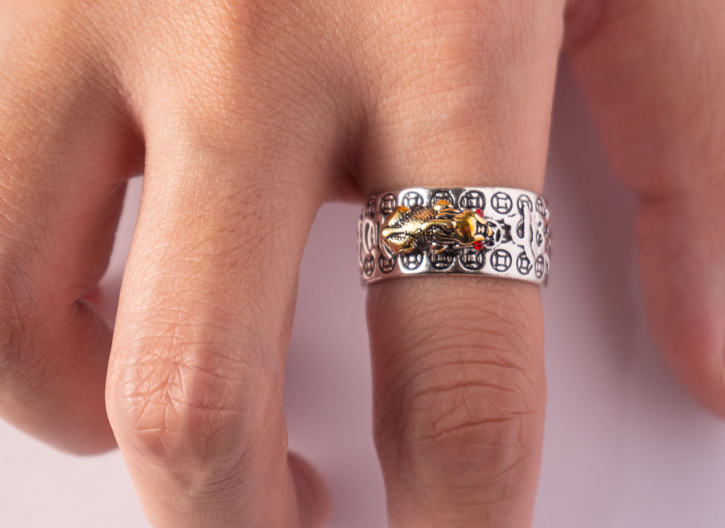 Tibetan Six-Syllable Mantra Silver Ring Buddha