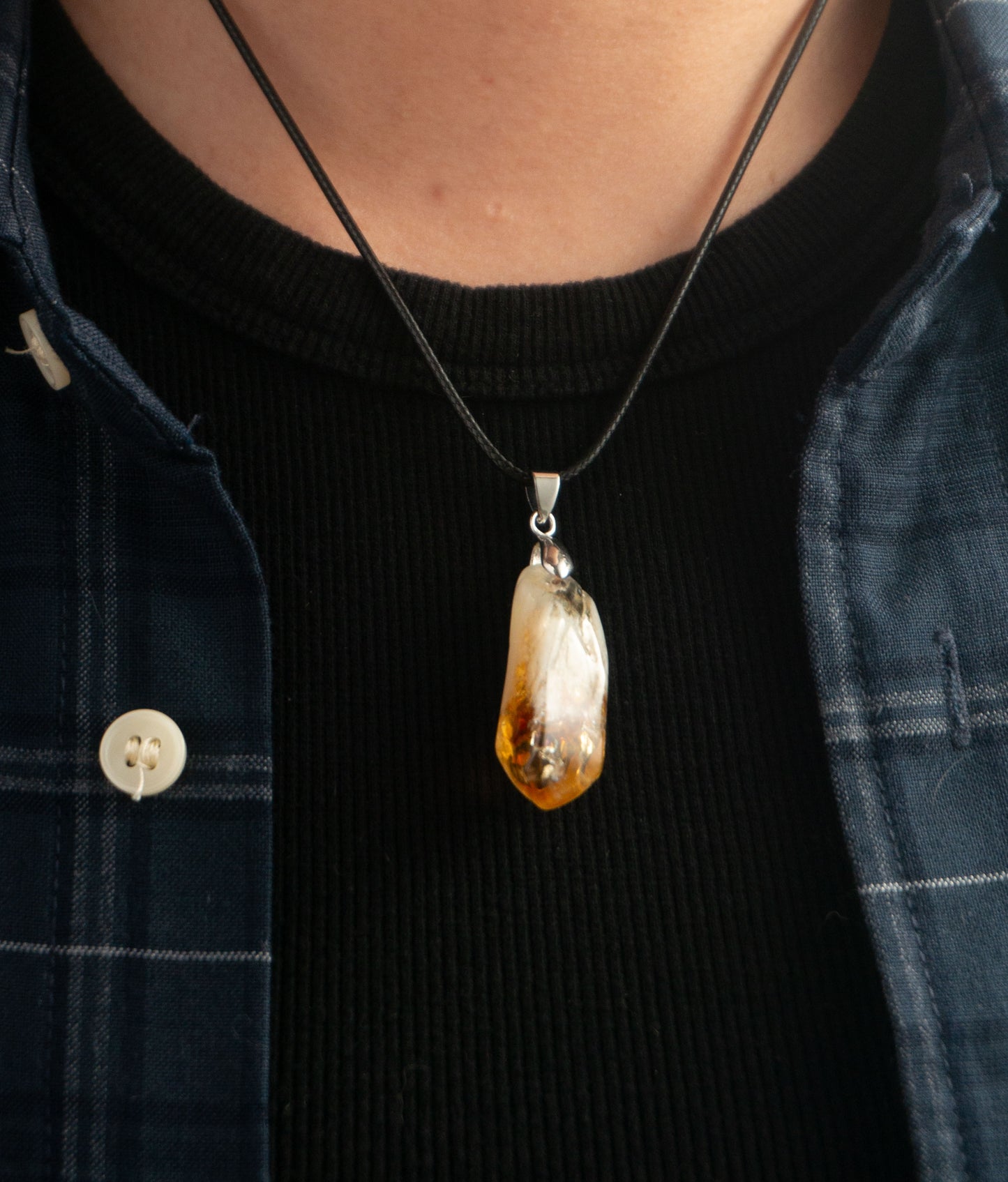 Citrine with White Pattern Raw Stone Pendant