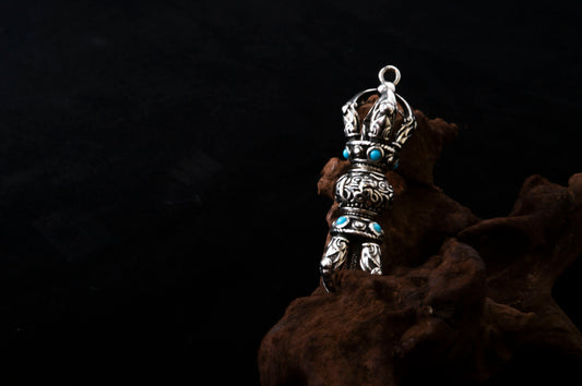 Tibetan Style Demon-Subduing Mace Silver Pendant