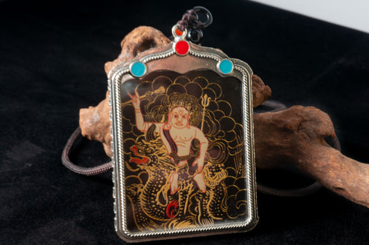Tibetan White Dzambhala Thangka Art Necklace