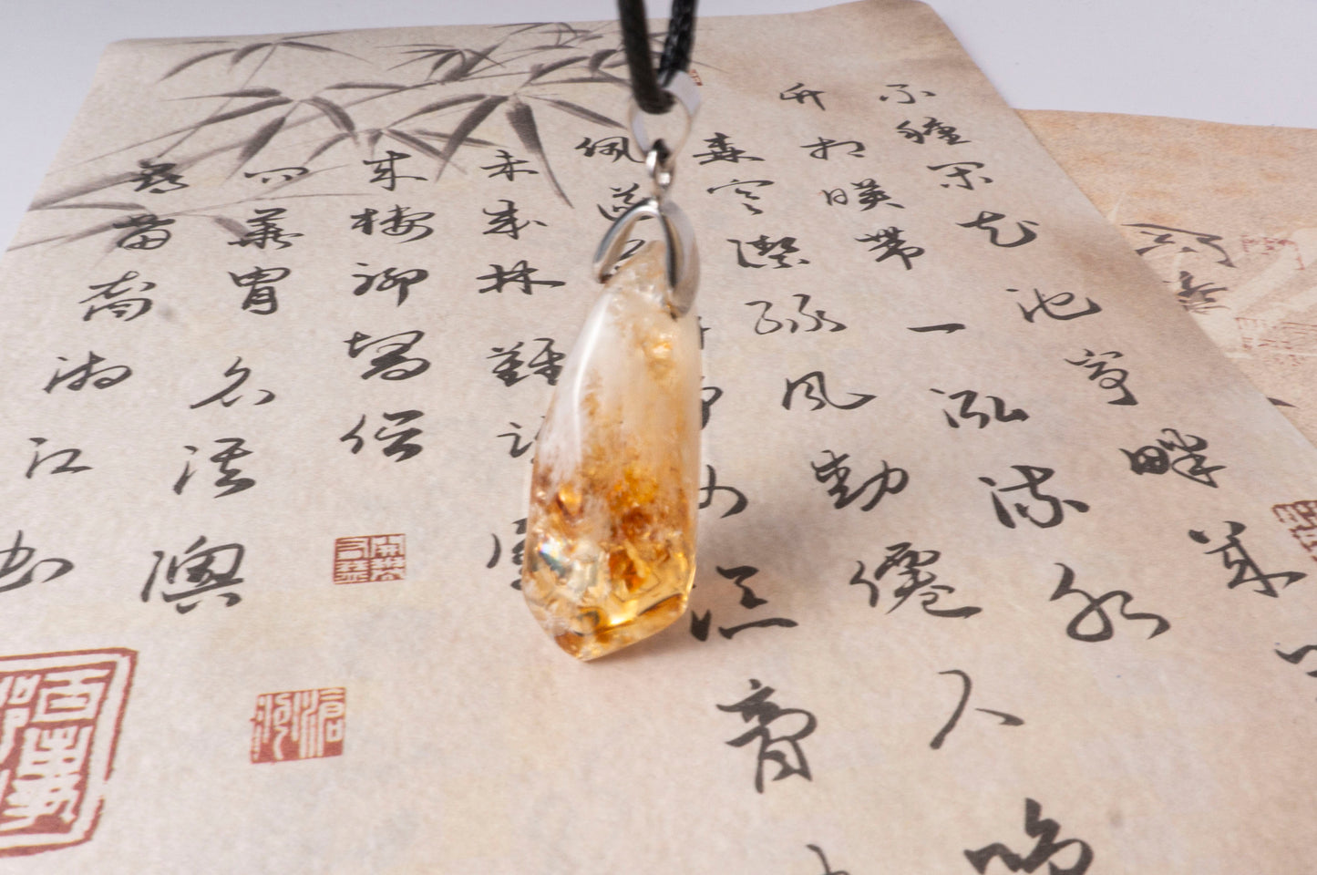 Citrine with White Pattern Raw Stone Pendant