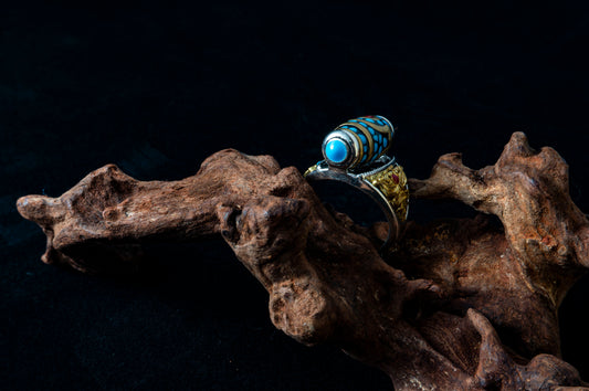 Sky Blue Tibetan Dzi Silver Ring