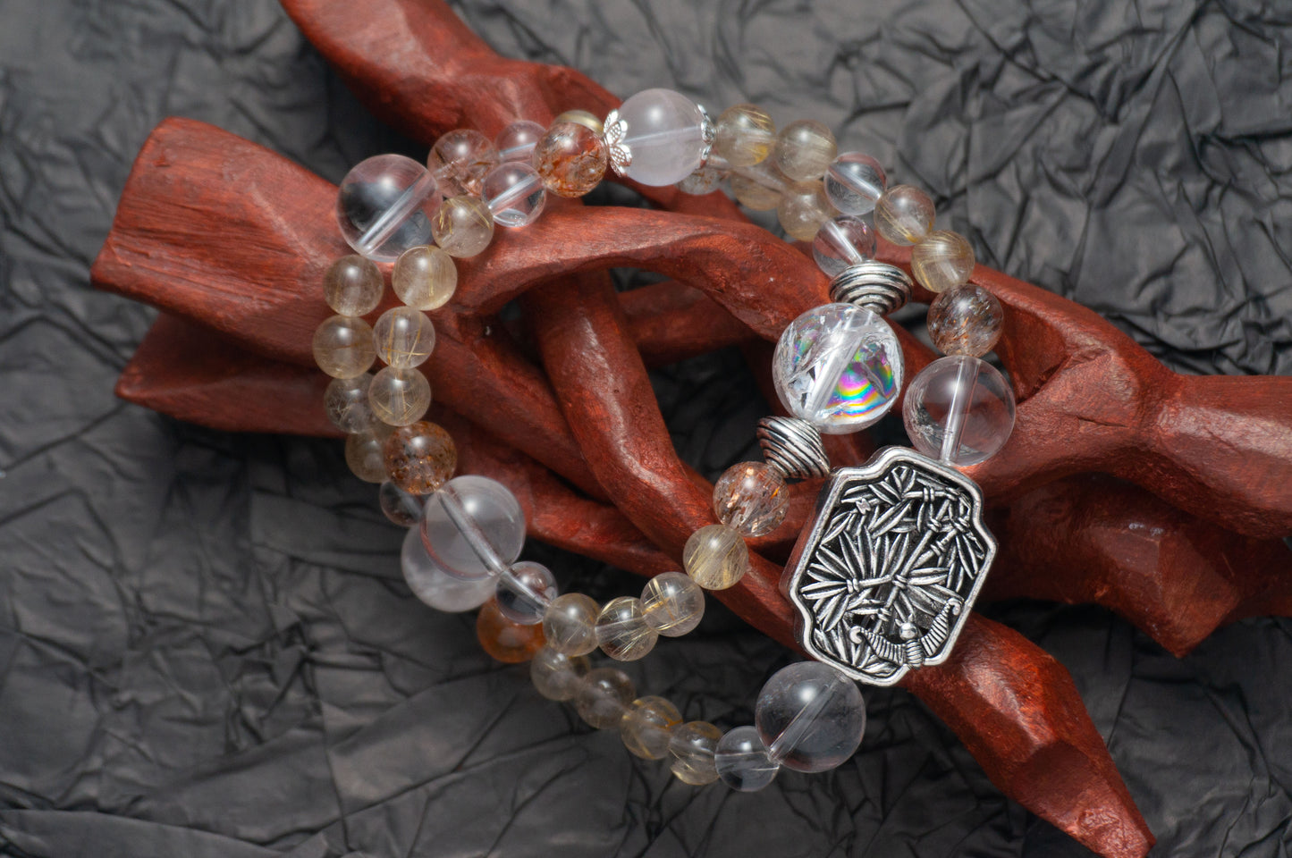 Handmade Double loop Bracelet with Super Seven and Rutilated Quartz