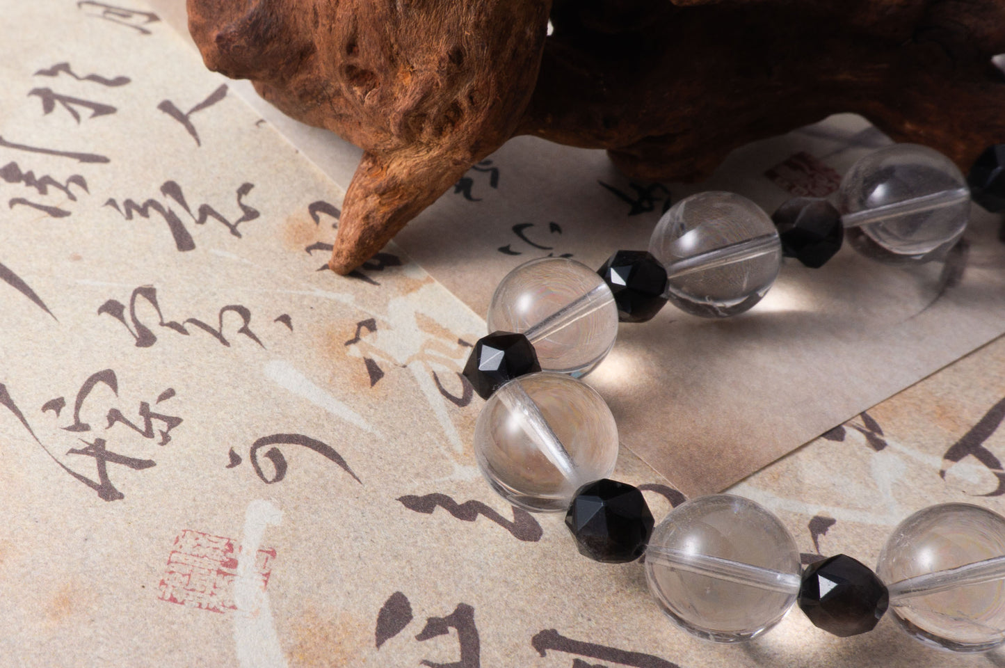 Handmade  Silver Obsidian and Clear Quartz Spirit Healing Bracelet
