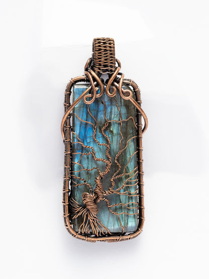 Handmade  Square Labradorite Necklace with Tree of Life