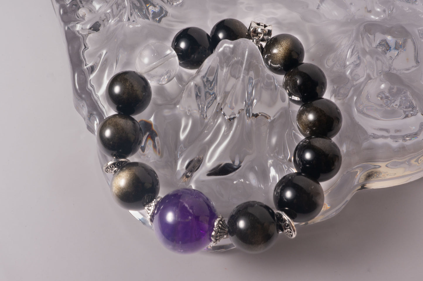 Handmade Amethyst and Obsidian Fortune Bracelet