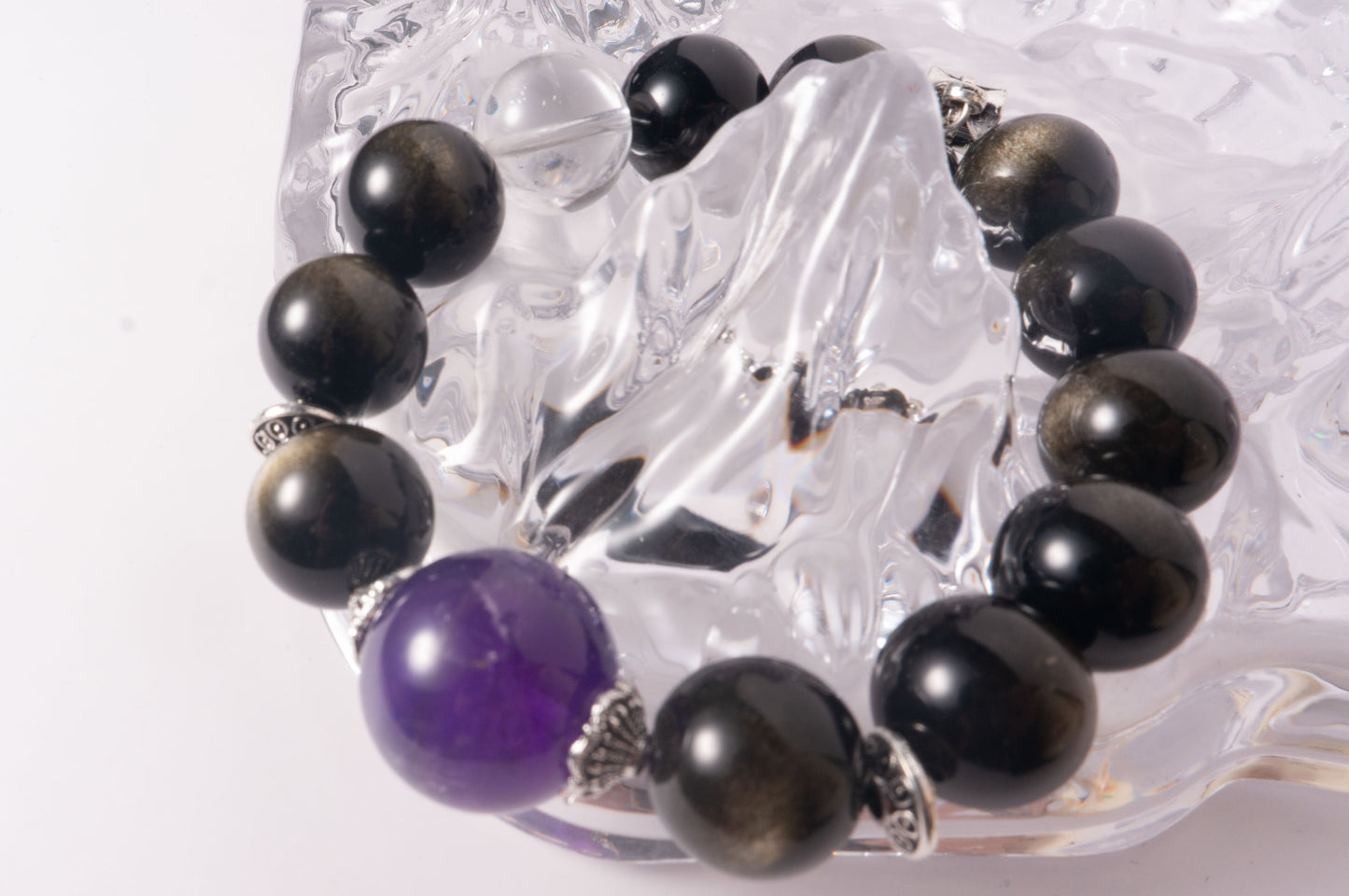 Handmade Amethyst and Obsidian Fortune Bracelet