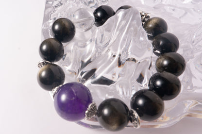 Handmade Amethyst and Obsidian Fortune Bracelet