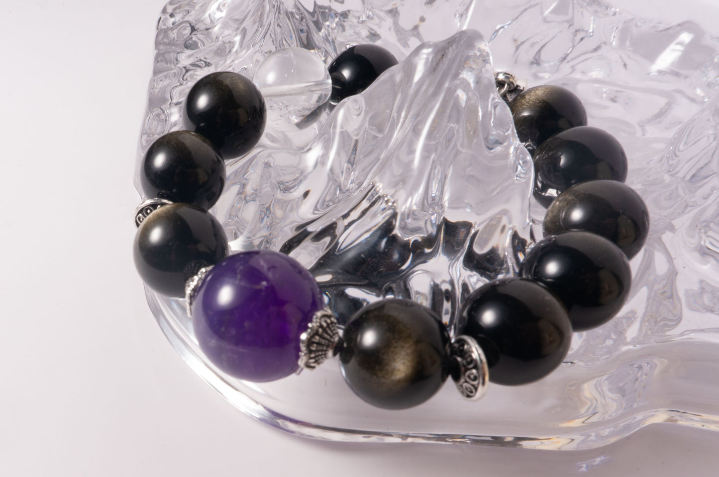 Handmade Amethyst and Obsidian Fortune Bracelet