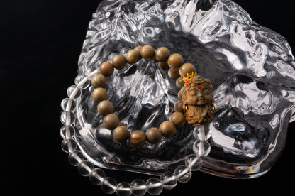 Crystal and Wood Double Loop Bracelet