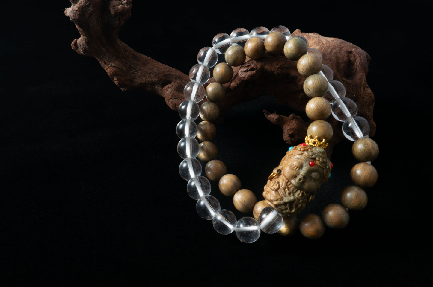 Crystal and Wood Double Loop Bracelet