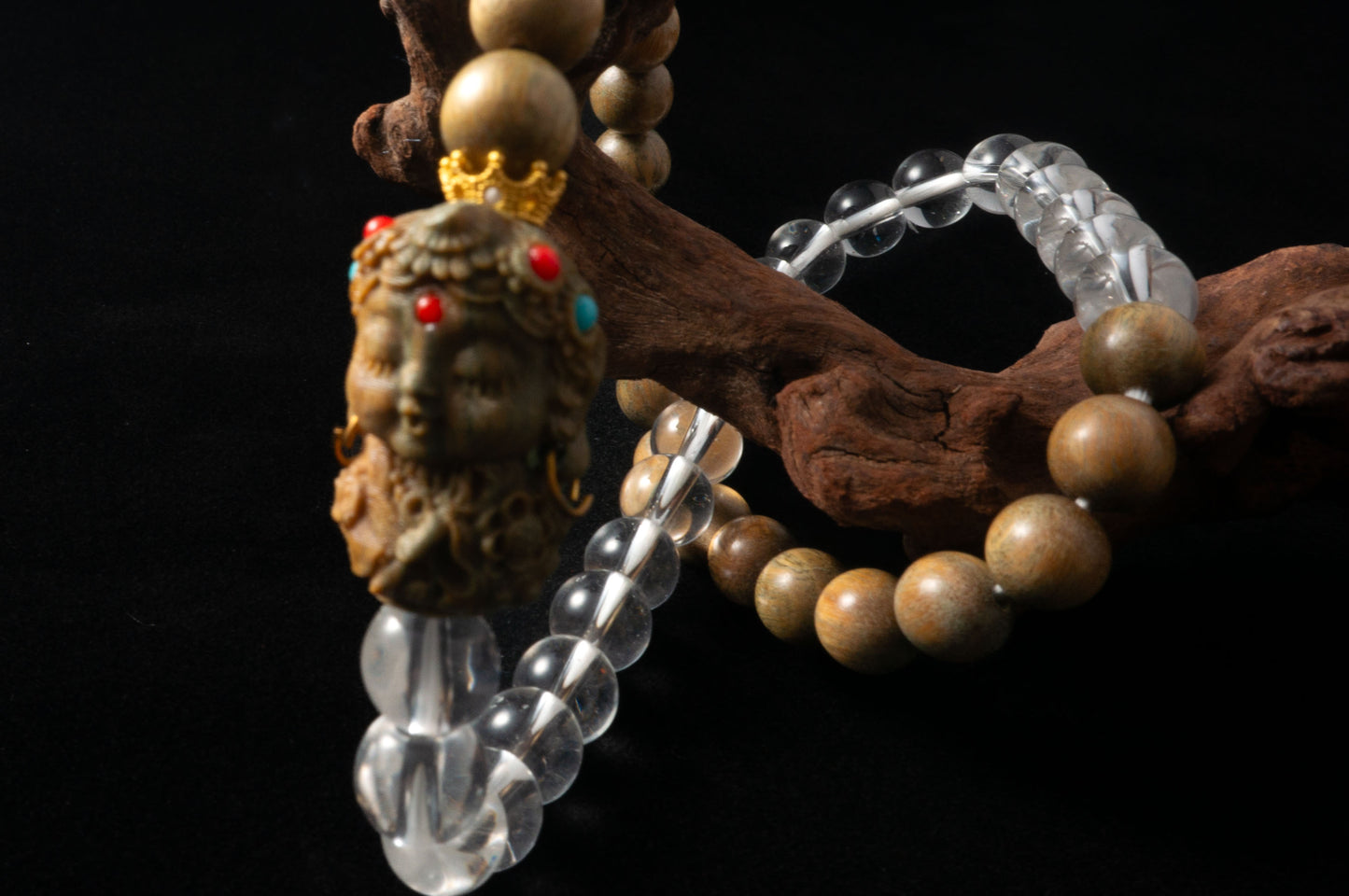 Crystal and Wood Double Loop Bracelet