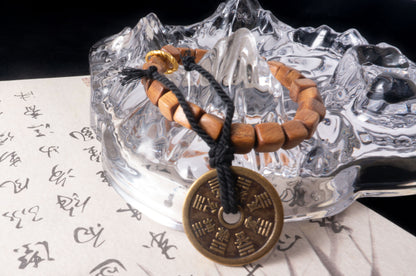 Six-Word Mantra Coin Sandalwood Bracelet