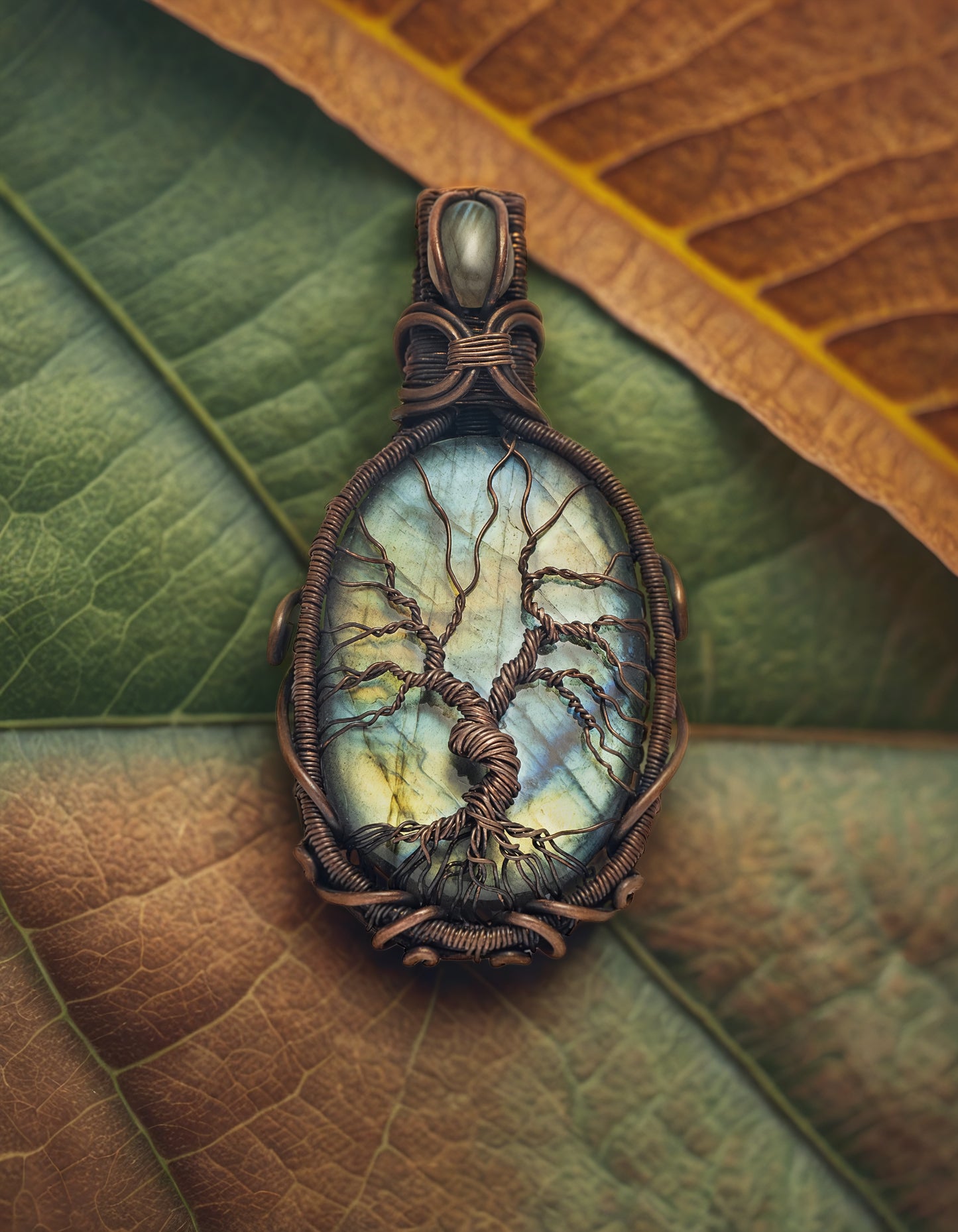 Handmade Oval Labradorite Necklace with Tree of Life