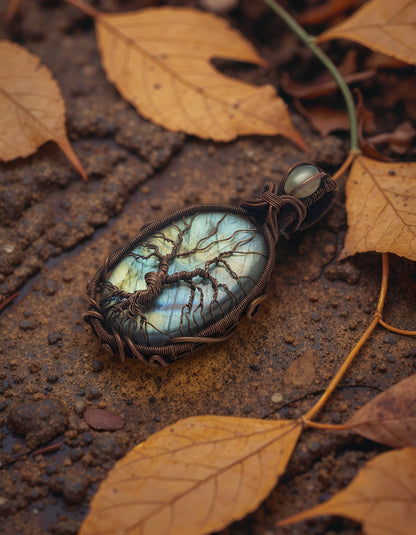 Handmade Oval Labradorite Necklace with Tree of Life