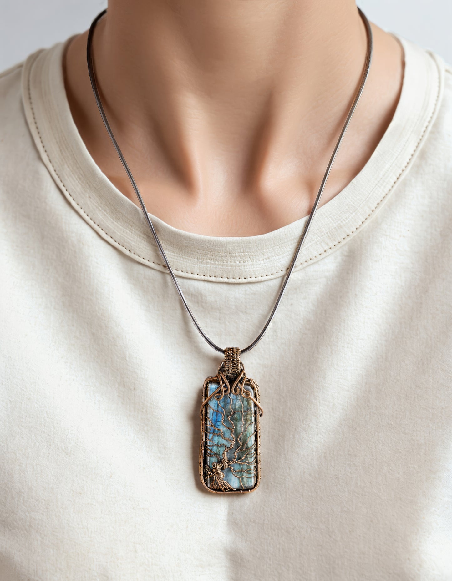 Handmade  Square Labradorite Necklace with Tree of Life
