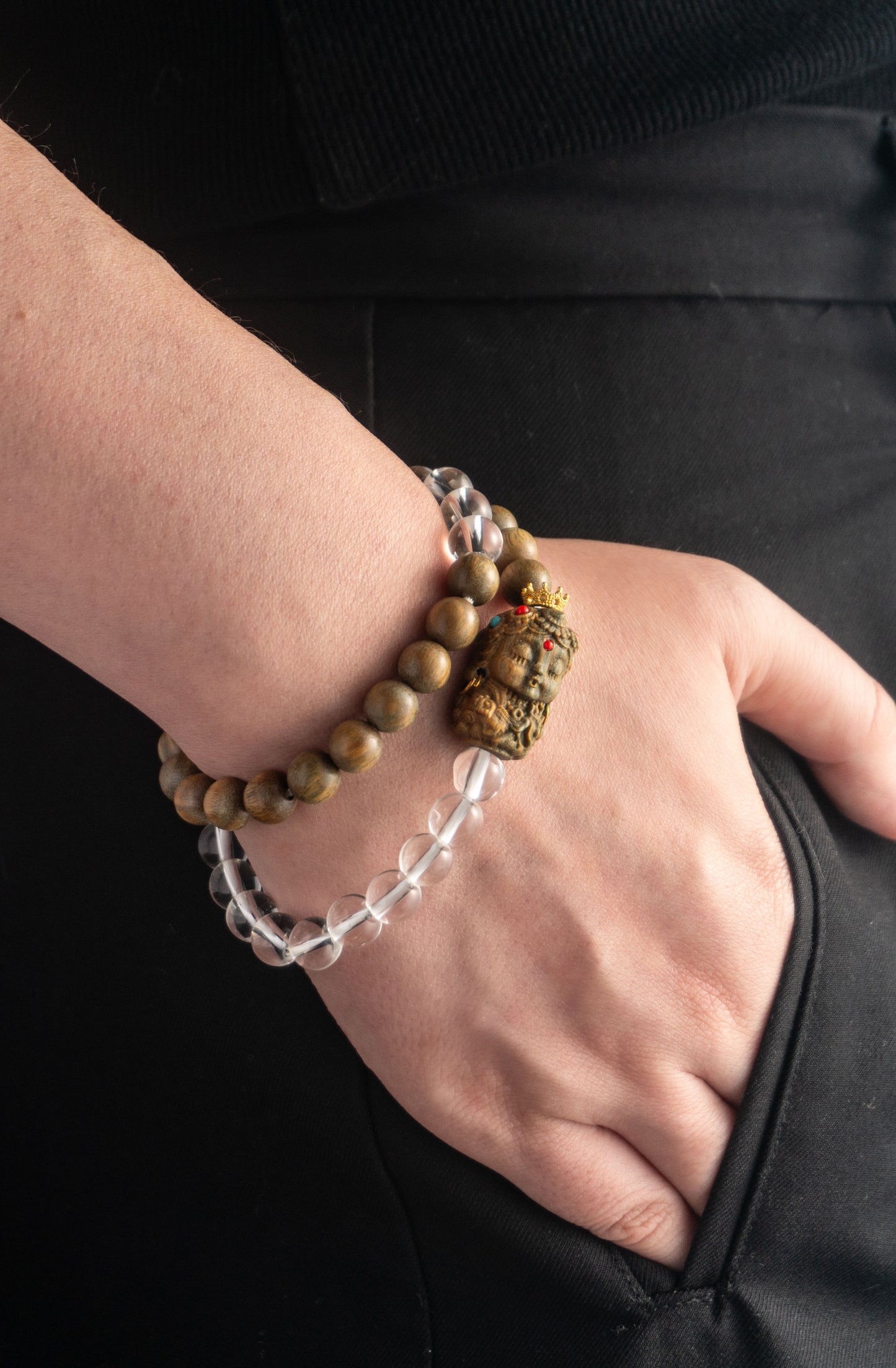 Crystal and Wood Double Loop Bracelet