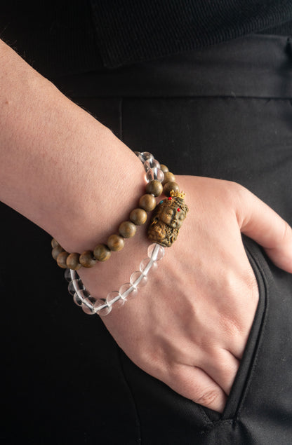 Crystal and Wood Double Loop Bracelet