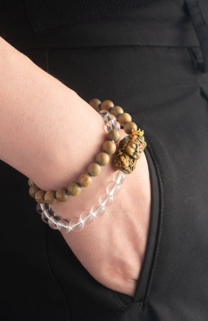 Crystal and Wood Double Loop Bracelet
