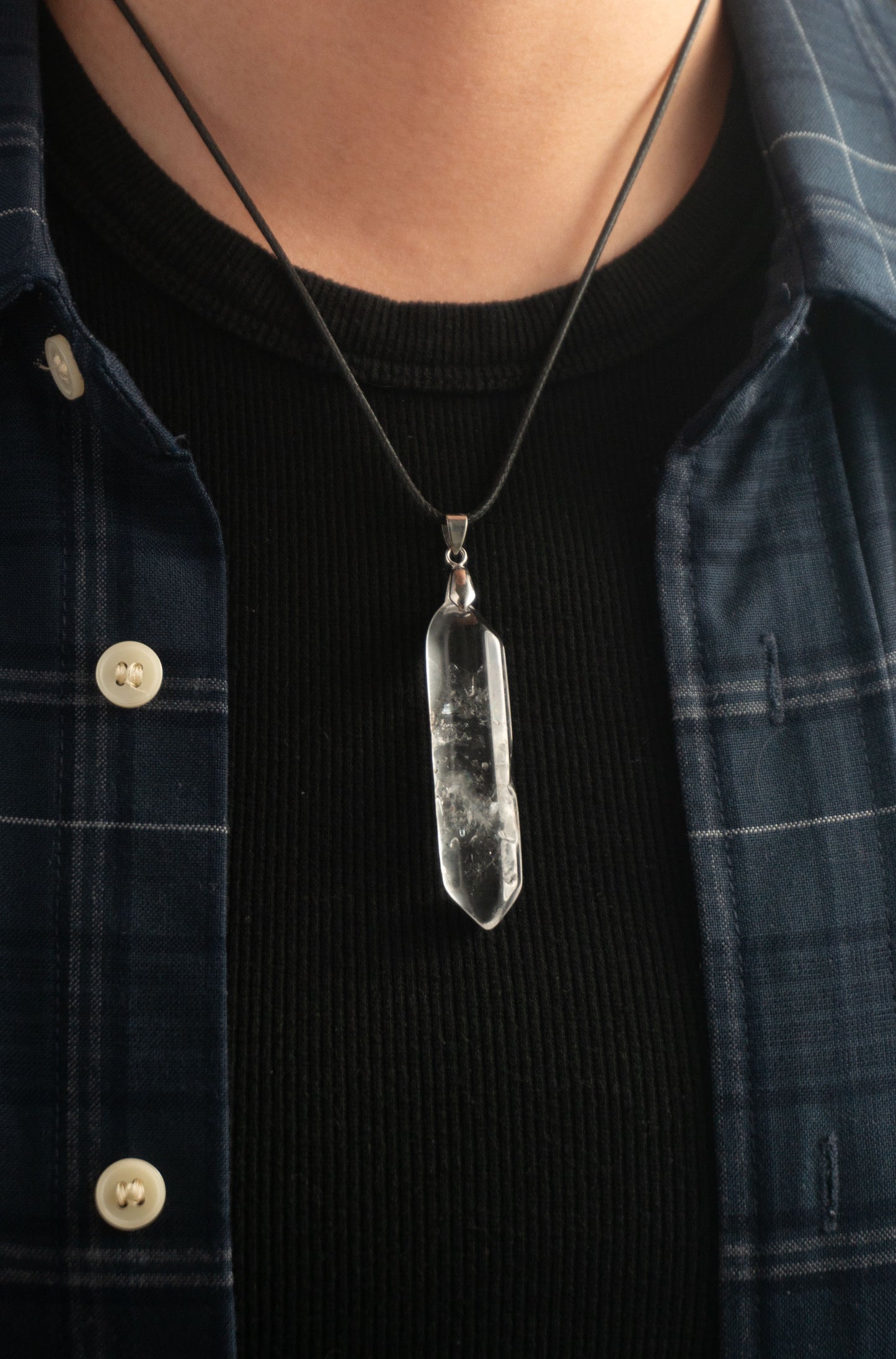 Clear Quartz with Crackled Pattern Rhombus Pendant