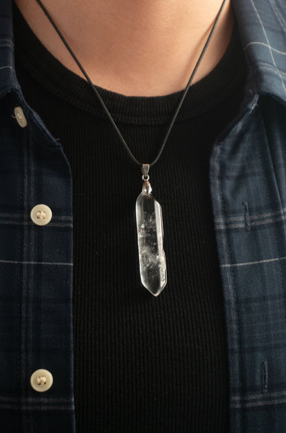 Clear Quartz with Crackled Pattern Rhombus Pendant