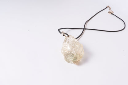 Clear Quartz Raw Stone Pendant  with Green Glow
