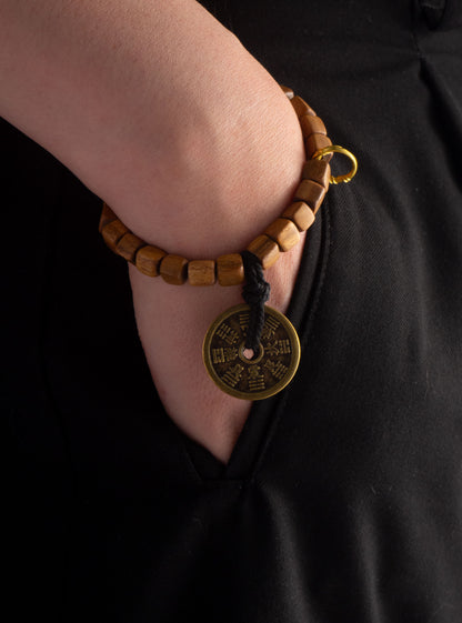 Six-Word Mantra Coin Sandalwood Bracelet