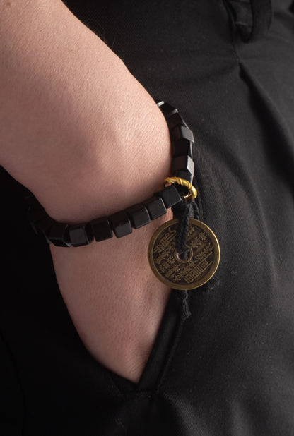 Six-Word Mantra Coin Sandalwood Bracelet
