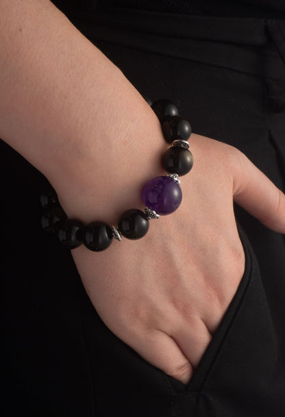 Handmade Amethyst and Obsidian Fortune Bracelet